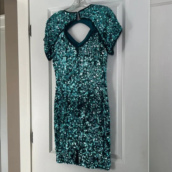 Stenay Turquoise Sequin Silk Sheath Dress size 4 - Picture 3 of 3